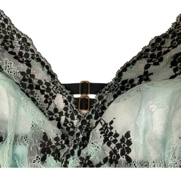Cacique Unlined Bralette Size 44DD Lace and Mesh Bralette Mint Blue/Green Bra - Picture 2 of 5
